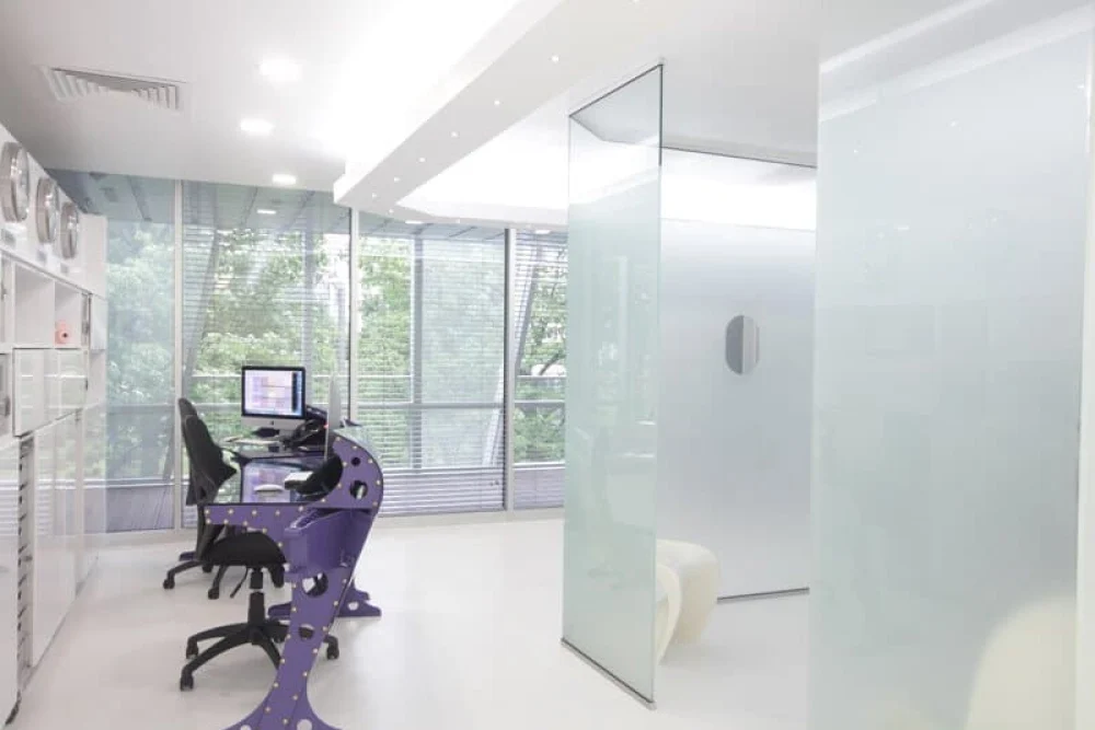 The bright reception area and corridor at Smileworks.