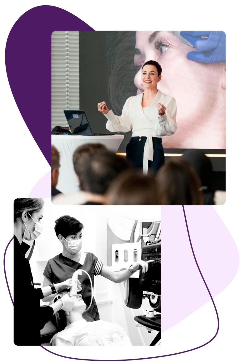 Dr MJ teaching aesthetic practitioners