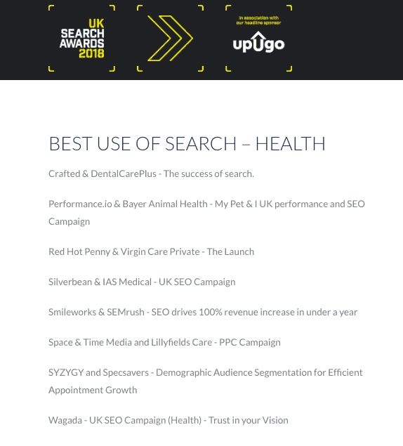 UK Search Awards Shortlist